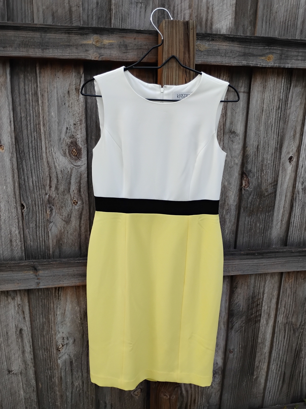 NWT Kasper White Yellow Black Sleeveless Dress Size 4 MSRP $89